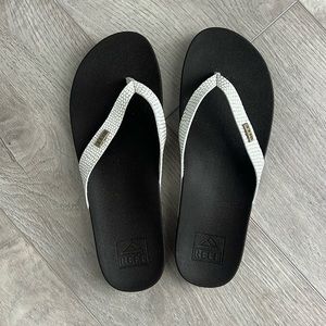 White and gold reef flip flops
